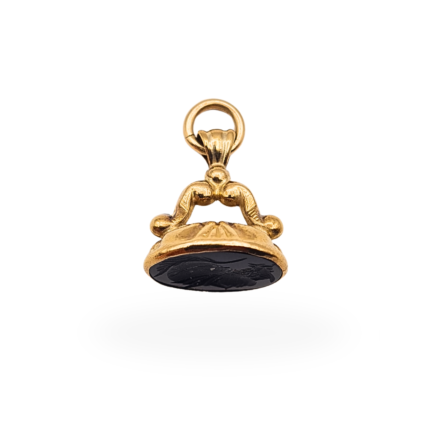9ct Gold Vintage Centurion Seal Fob Pendant London Hallmark Black Intaglio