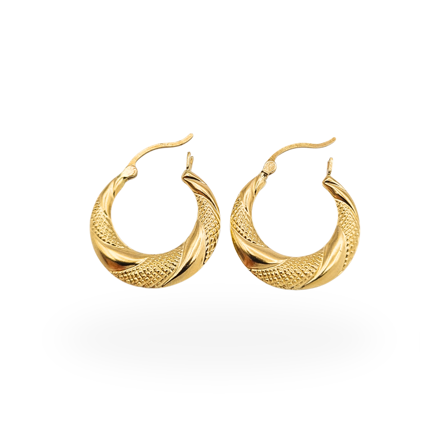 9ct Gold Textured Hoop Earrings 21mm Hollow Puffy Hoops