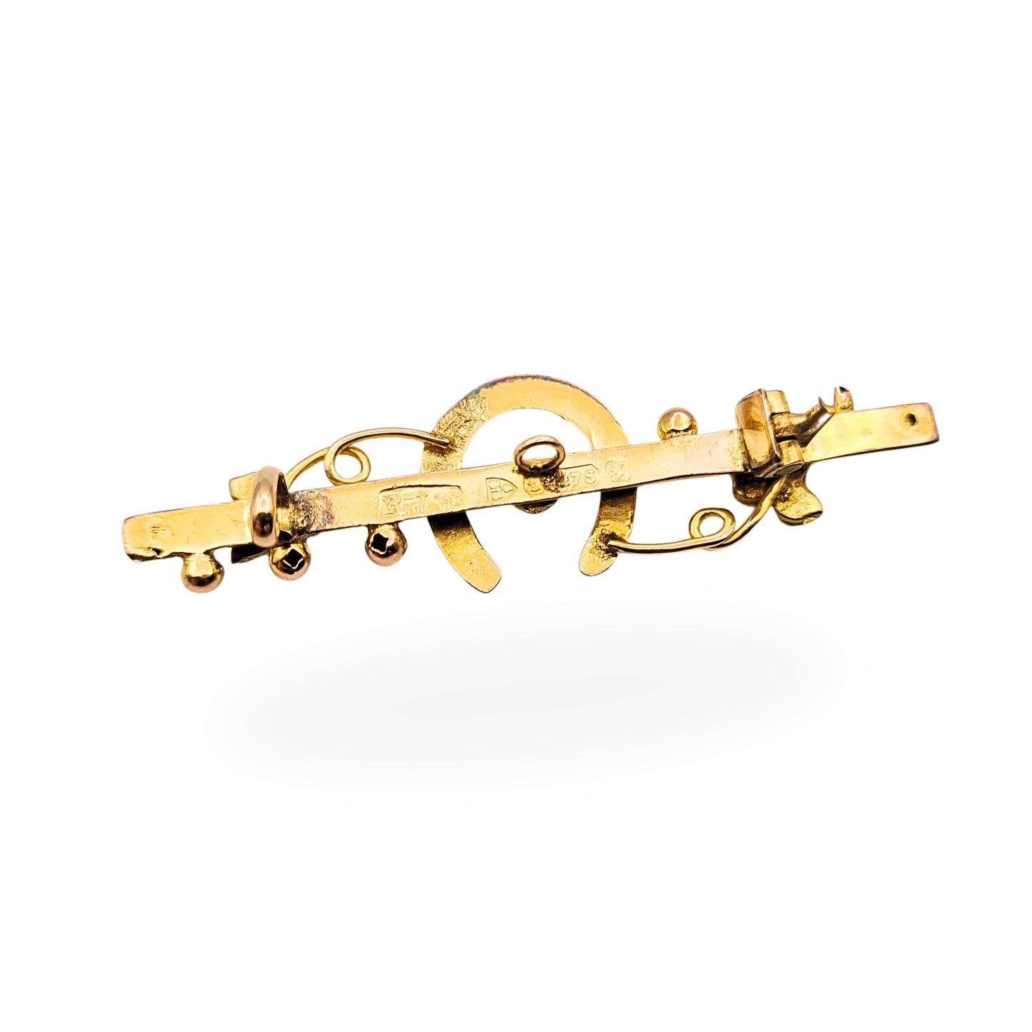 Antique 9ct Gold Horseshoe Brooch, Ruby, Edwardian 1906, Chain