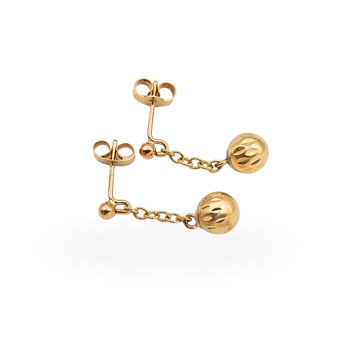 9ct Gold Textured Ball Drop Earrings,  21mm Chain Dangle Earrings