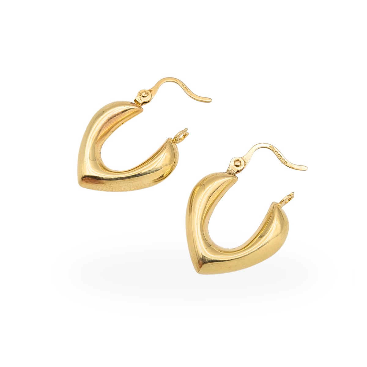 9ct Gold Puffy Heart Hoop Earrings, Hallmarked London 1997 23mm