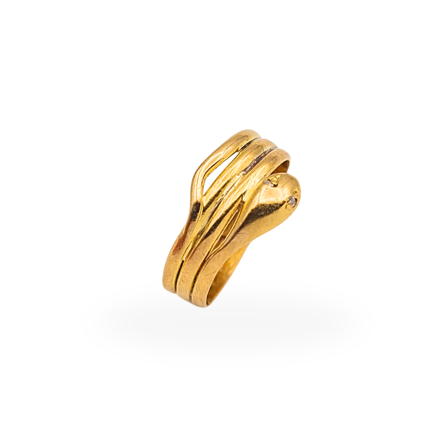 21ct Antique Gold, Tiny Coiled Snake Ring, Diamond Eyes, Pinky Ring  UK H½ US 4¼