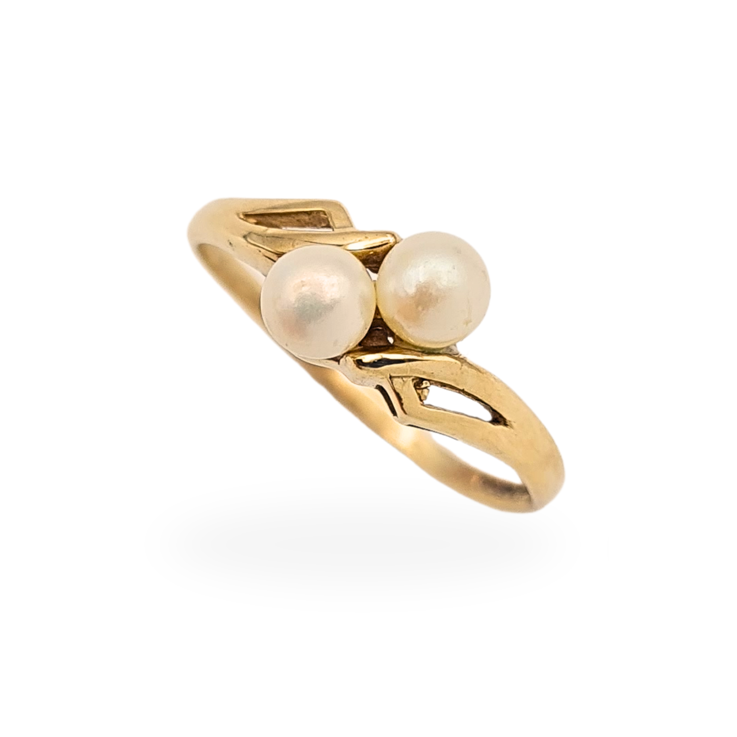 9ct Gold Pearl Ring, Twin Pearl, Size I½ / 4½,