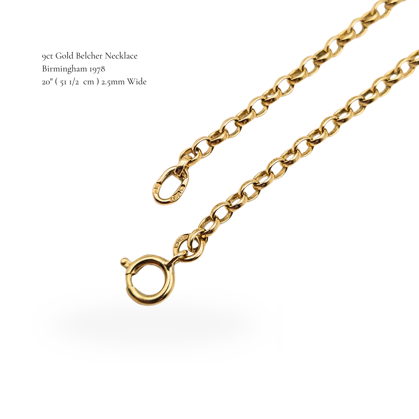 20" 9ct Gold Belcher Chain Necklace Birmingham 1978 Hallmarked