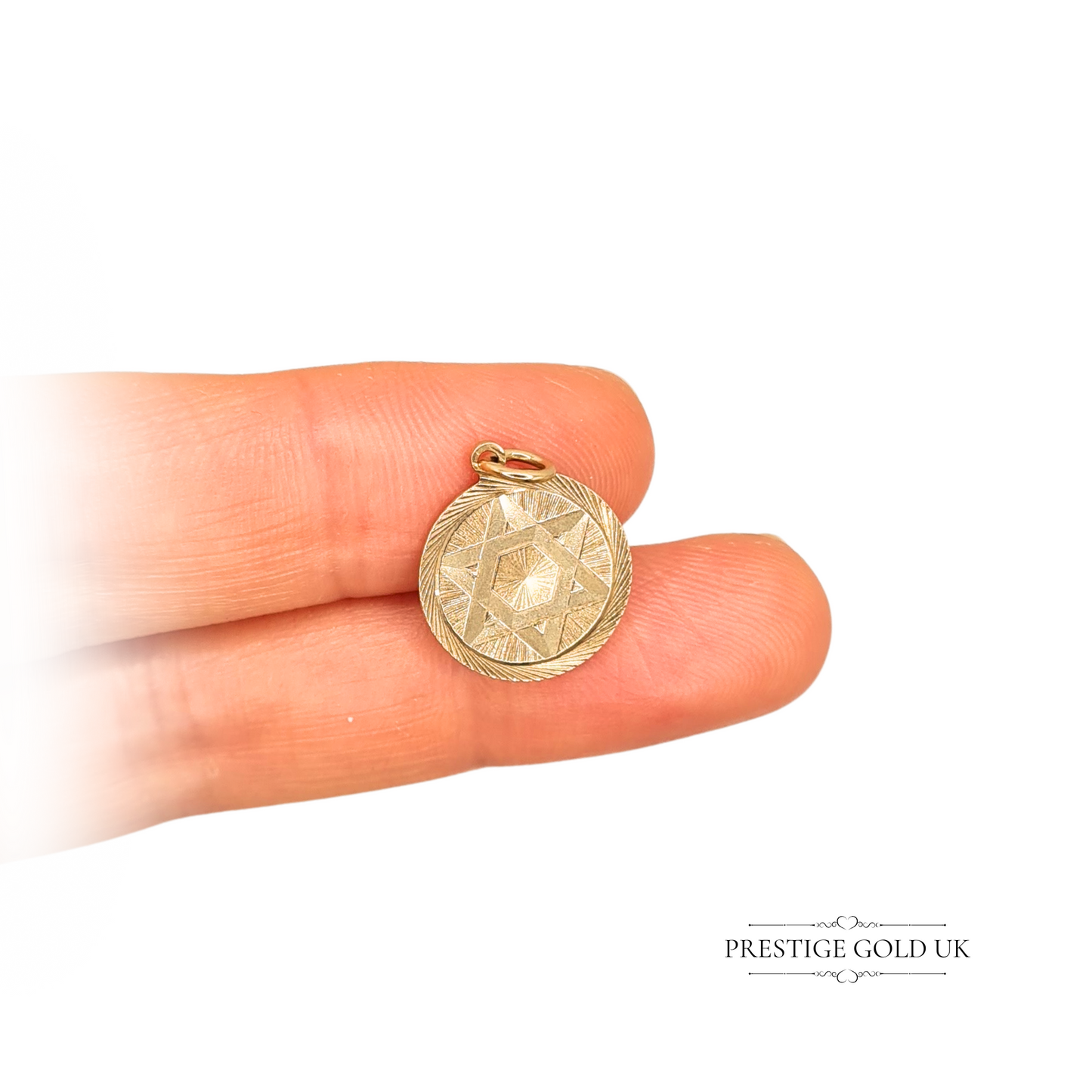 Small 9ct Gold Star Of David Pendant Seal of Solomon, Solid Engraved Pendant