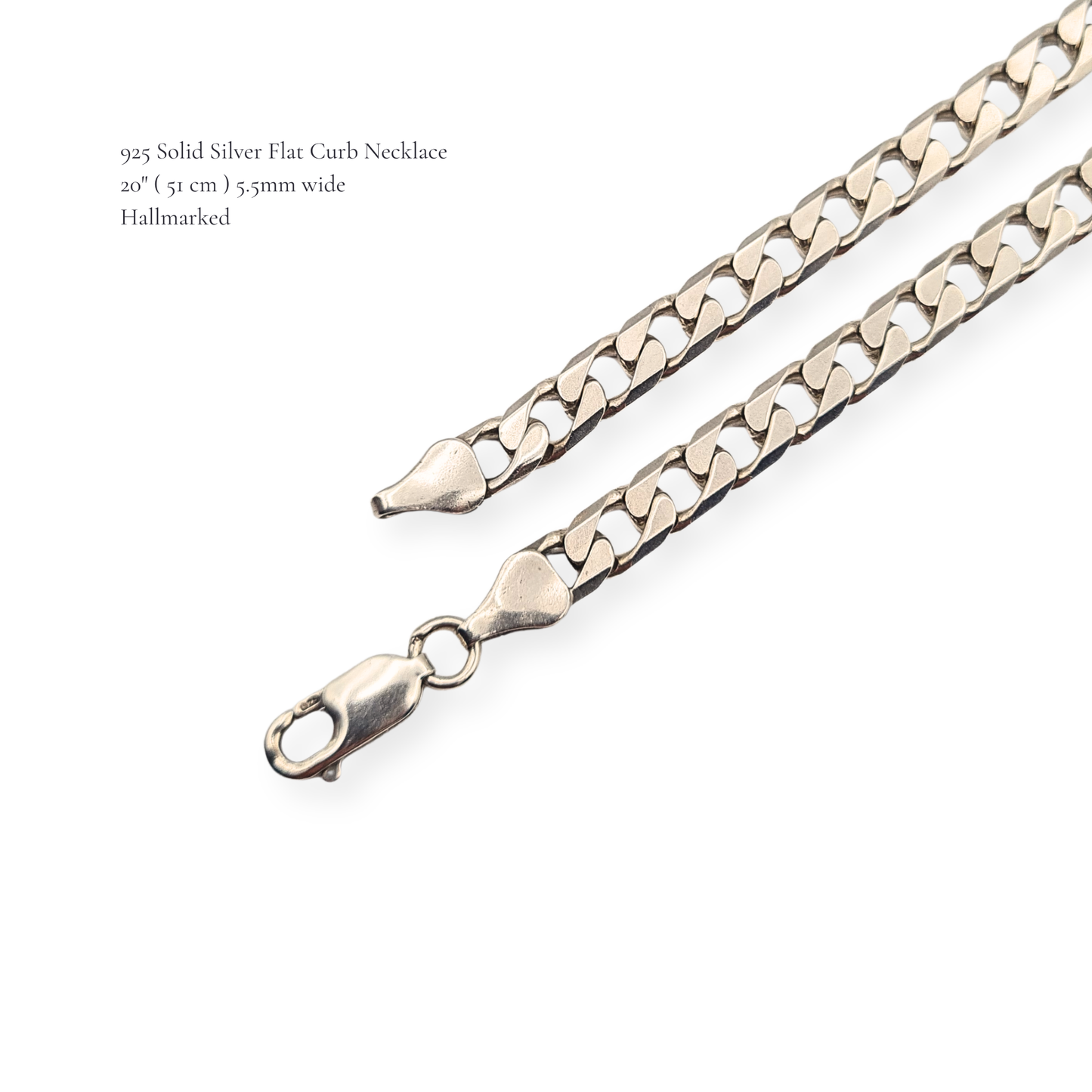 20" Solid Sterling Silver Flat Curb Chain Necklace 51cm