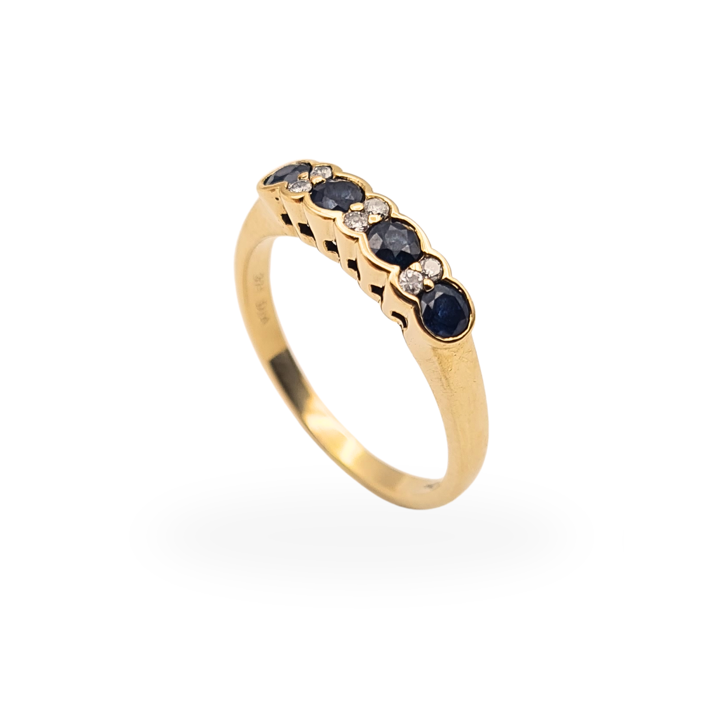 Quality 9ct Gold Diamond Sapphire Ring 10 Stone Band UK P US 7.75