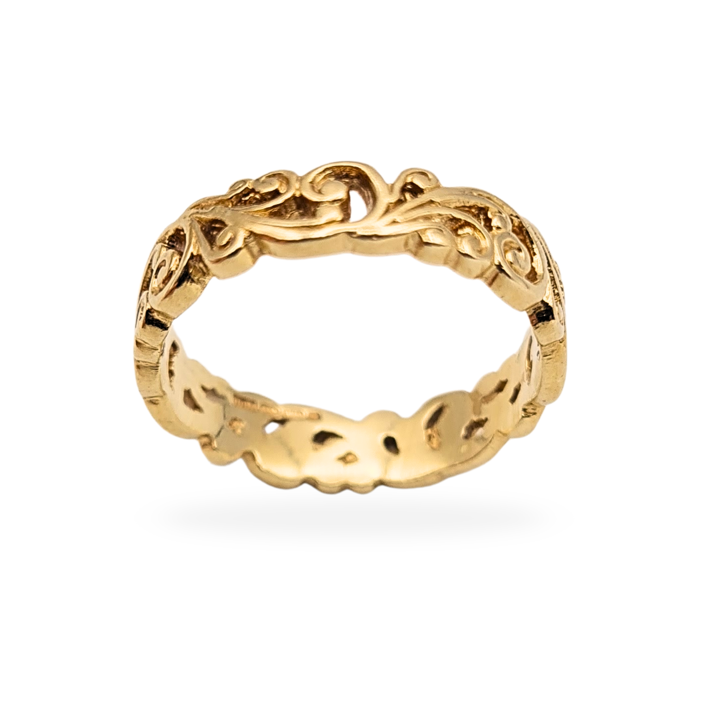 9ct Solid Gold Scroll Ring, UK M US 6 1/4, Fancy Ornate Band