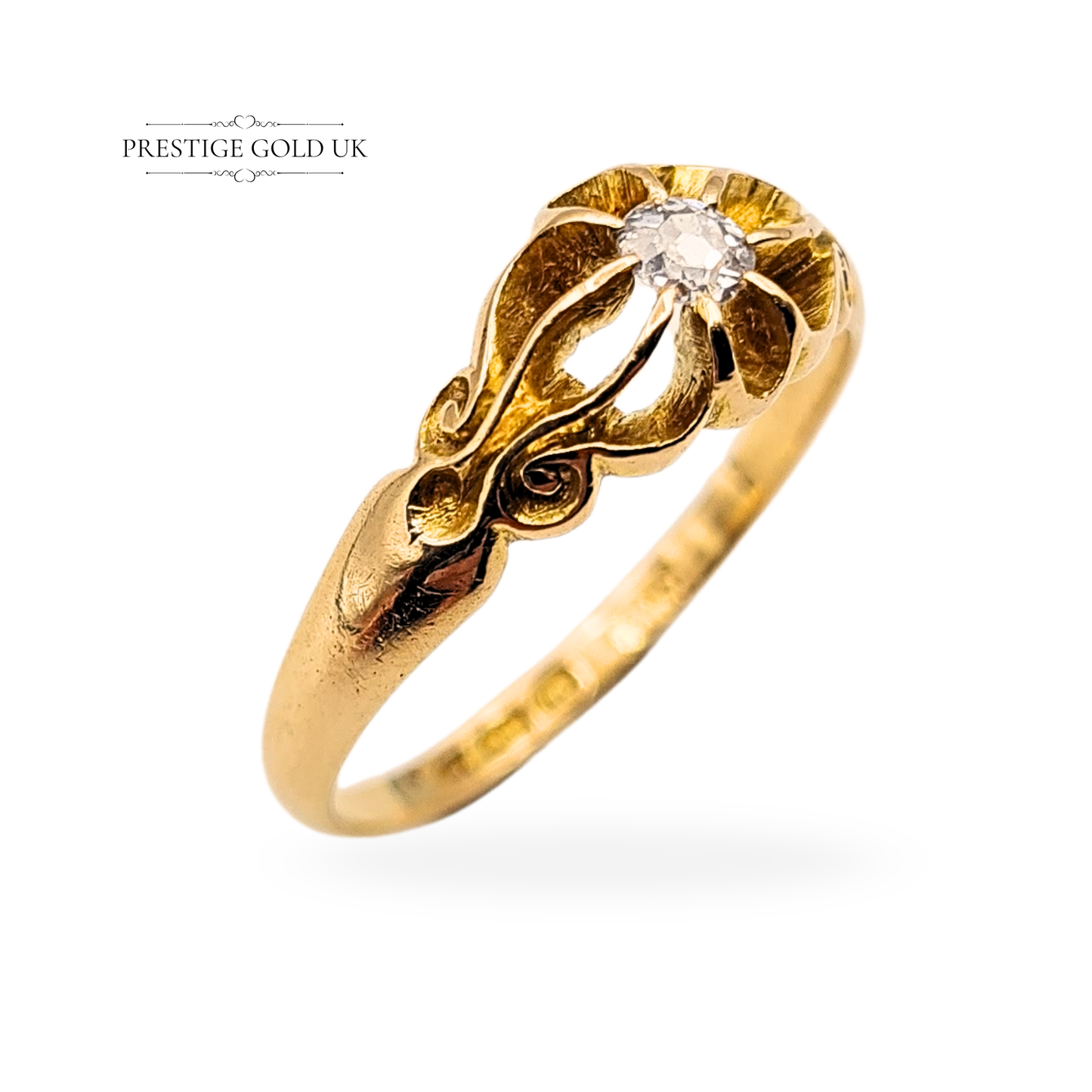 18ct Antique Gold Victorian Diamond Solitaire Ring, Size  UK P / US 7 1/2