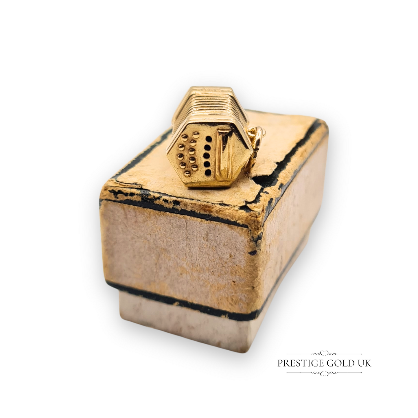 9ct Gold Tiny Accordion Charm, Petite English Concertina Musical Accordion