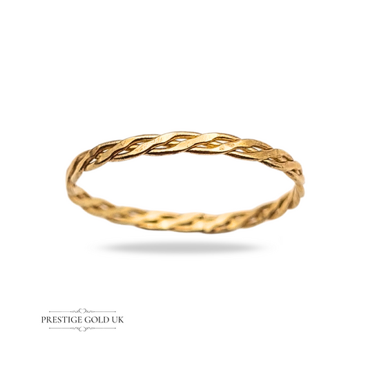 9ct Gold Braided Stacking Ring, Size UK N - US 6 3/4 Narrow Plaited Design