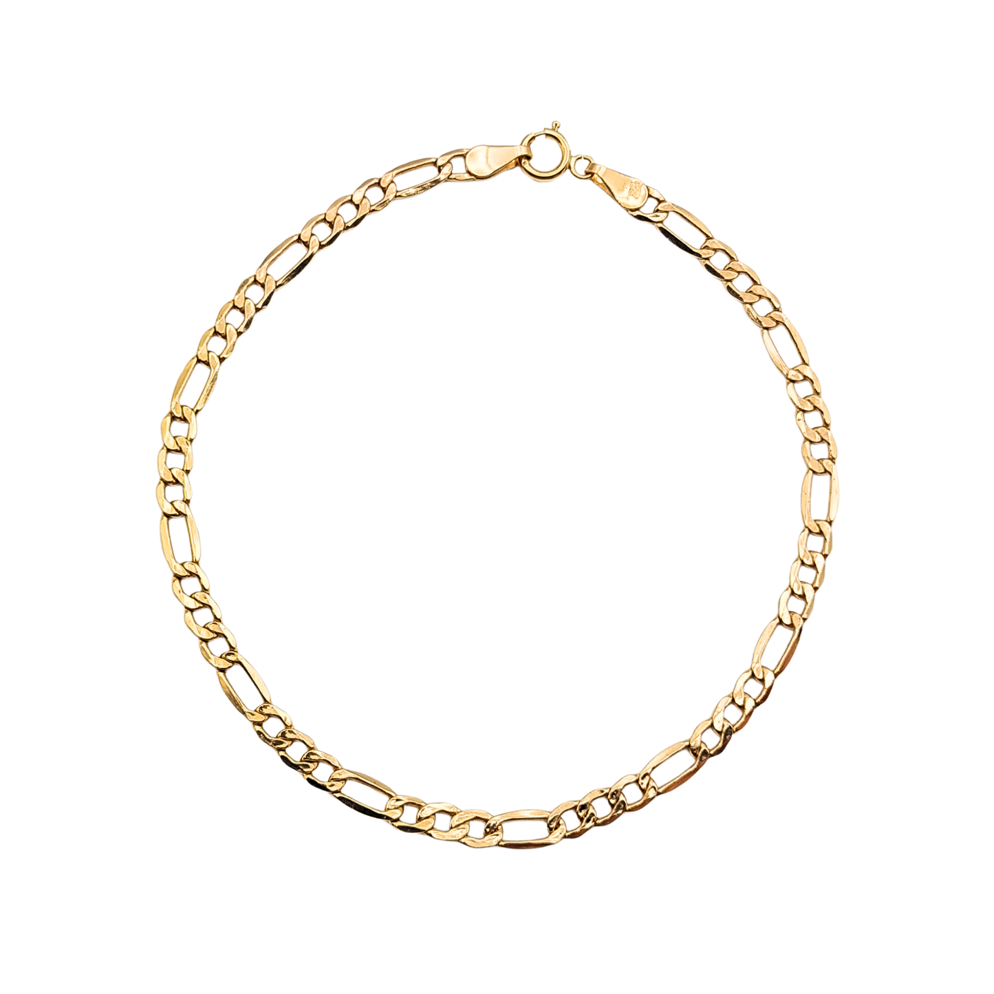 7" Long Gold Figaro Bracelet,  18.5cm, 3+2 Link Chain, British Hallmarked
