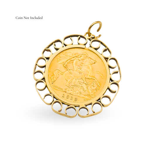 9ct Gold Half Sovereign Mount with Scroll Edge Design