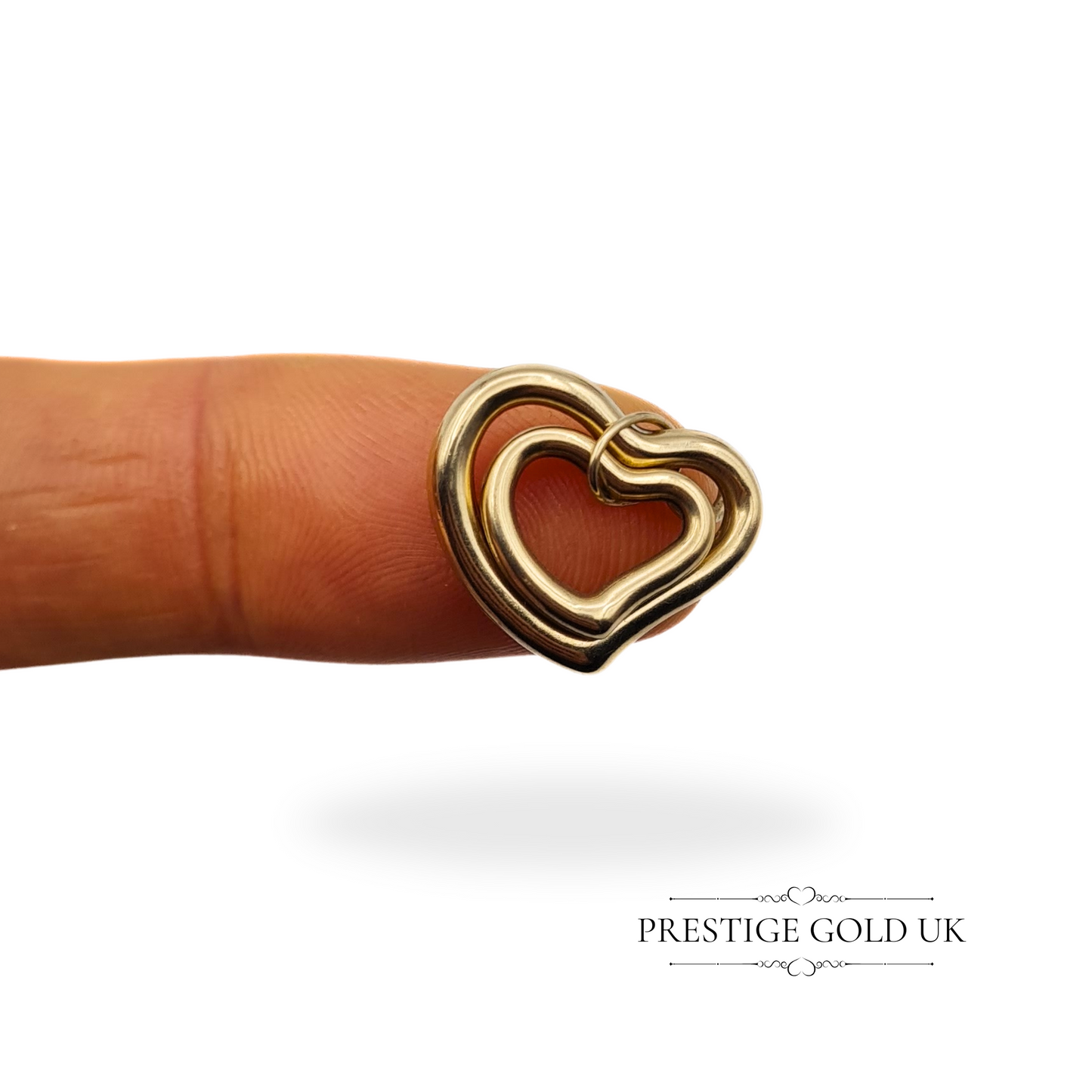 Vintage 9ct Gold Twin Hollow Heart Pendant, Large Two Heart Pendant ,
