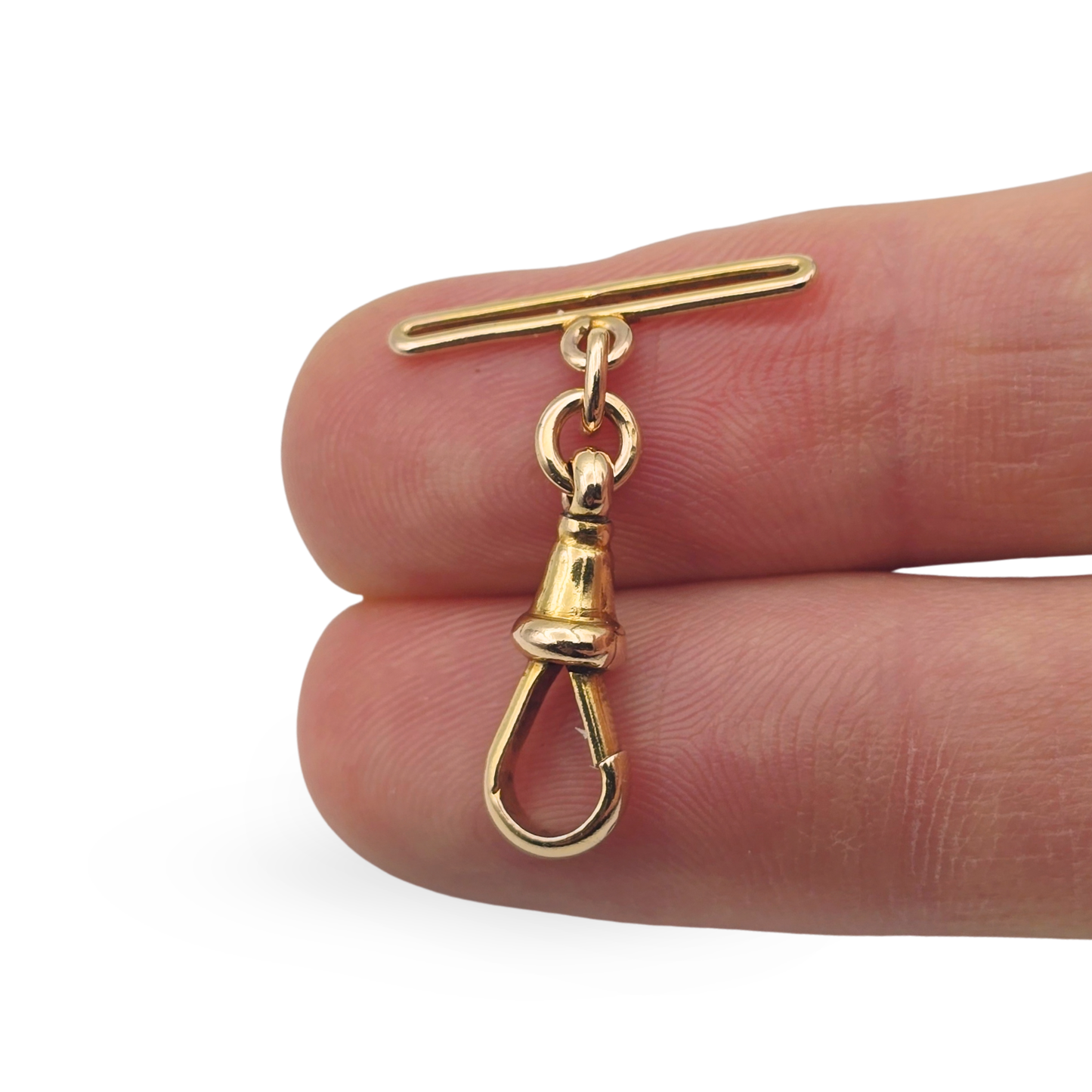 9ct Gold Button Hole  T-Bar With Fixed Dog Clip, Secure Charm Connector