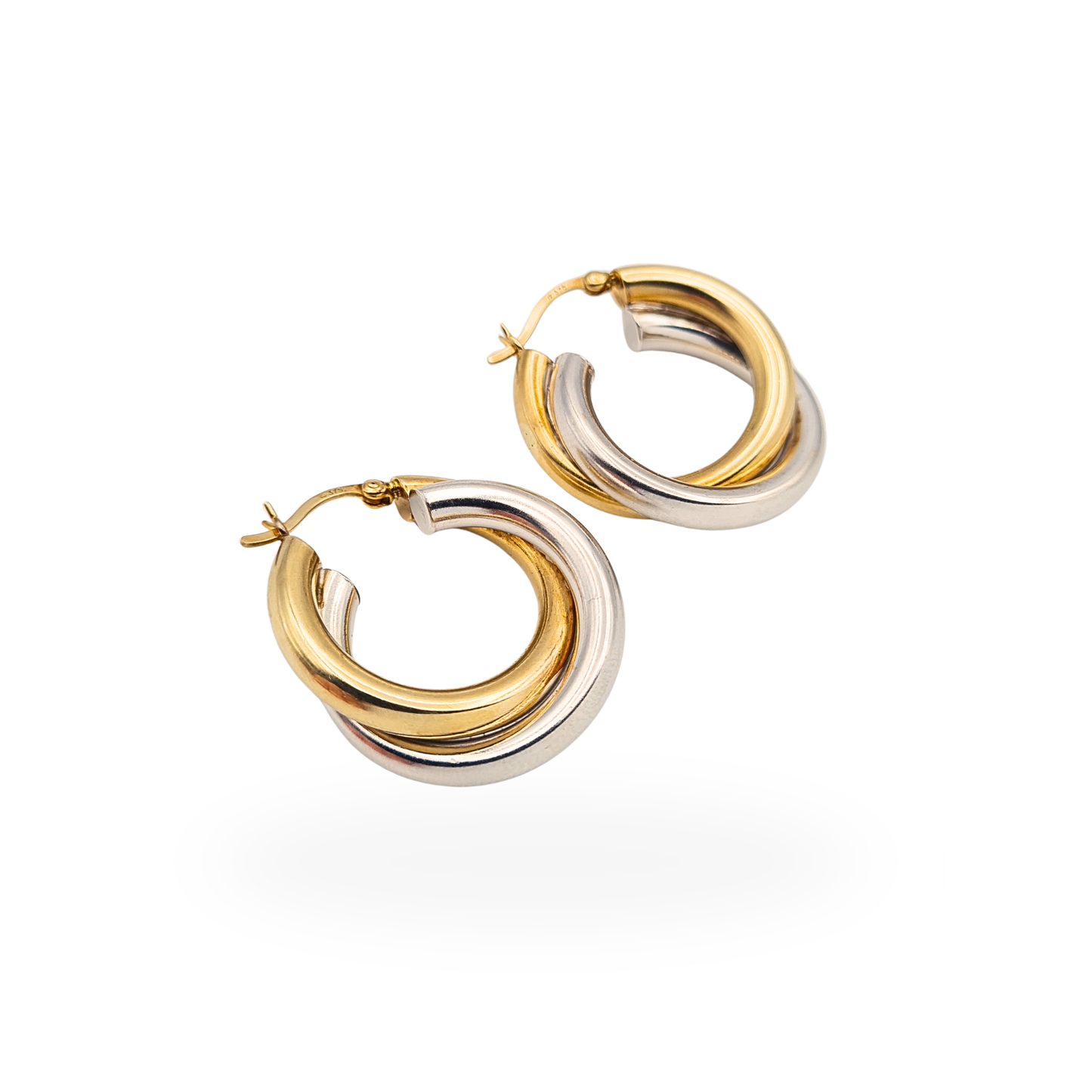 Large 9ct Gold Two Tone Creole Hoop Earrings Chunky Twist Gold Hallmarked