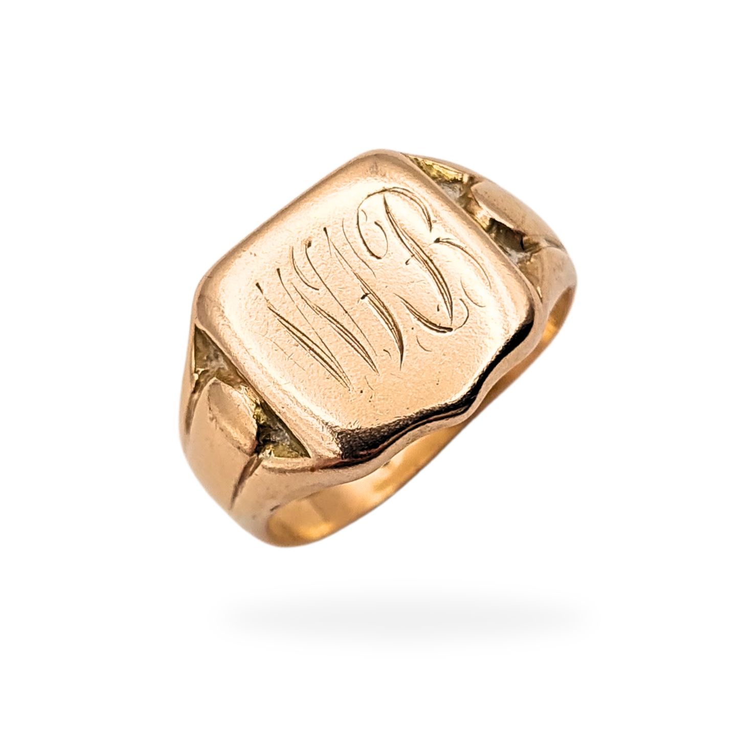 9ct Rose Gold Shield Signet Ring, Engraved WB, UK M US 6