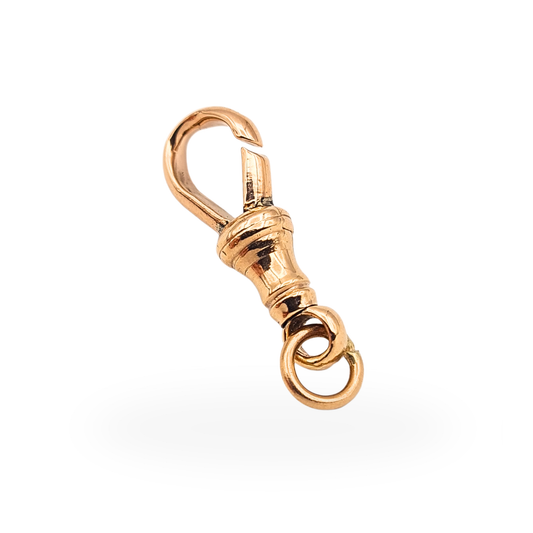 Antique 9ct rose gold Albert chain dog clip with swivel clasp, stamped 9 375, fully tested, 25mm overall length.