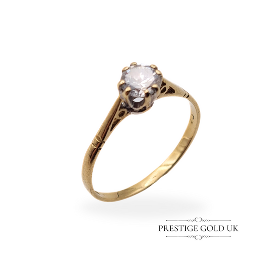 Vintage 9ct Gold CZ Solitaire Ring - Size UK O 1/2 US 7 1/2 Euro 56