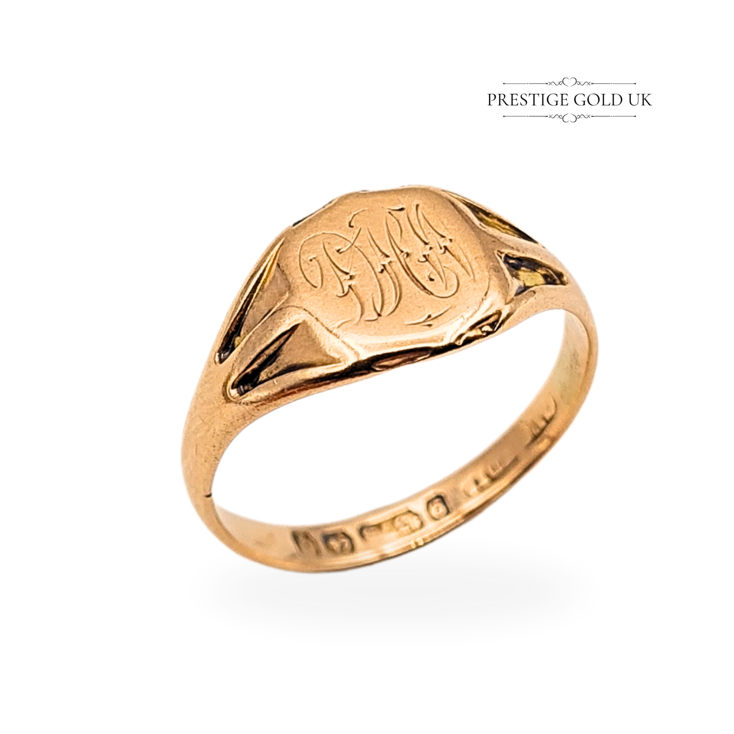 9ct Rose Gold Antique Signet Ring, Hand Engraved Initials UK O / US 7.3