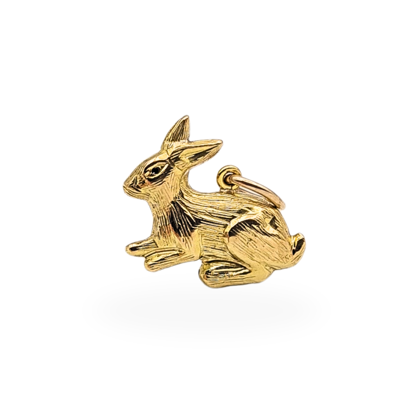 9ct Gold Rabbit Charm, Puffy Bunny Pendant 14mm