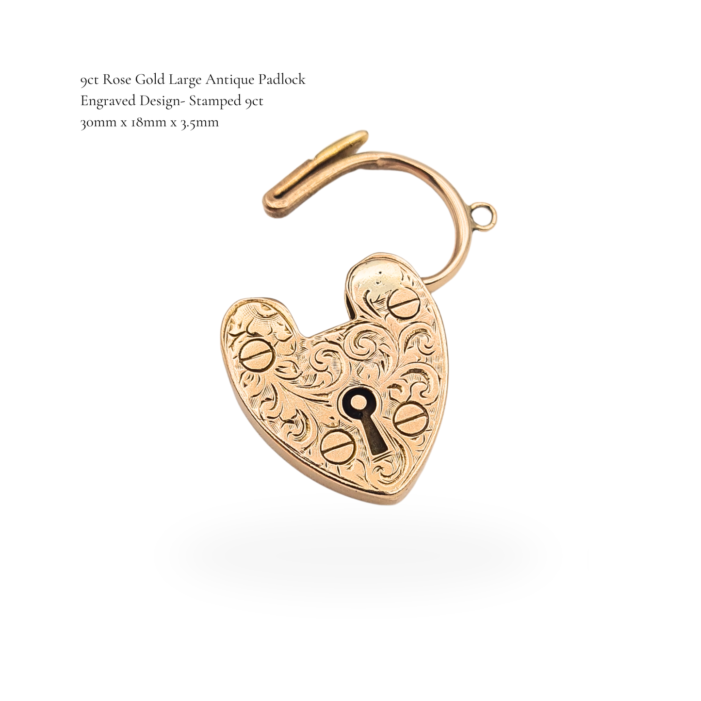 Huge 9ct Rose Gold Large Antique Heart Padlock Clasp Engraved Floral Design