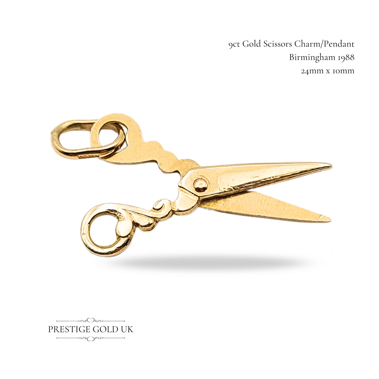9ct Gold Scissors Charm Pendant Opening Miniature Seamstress Scissors