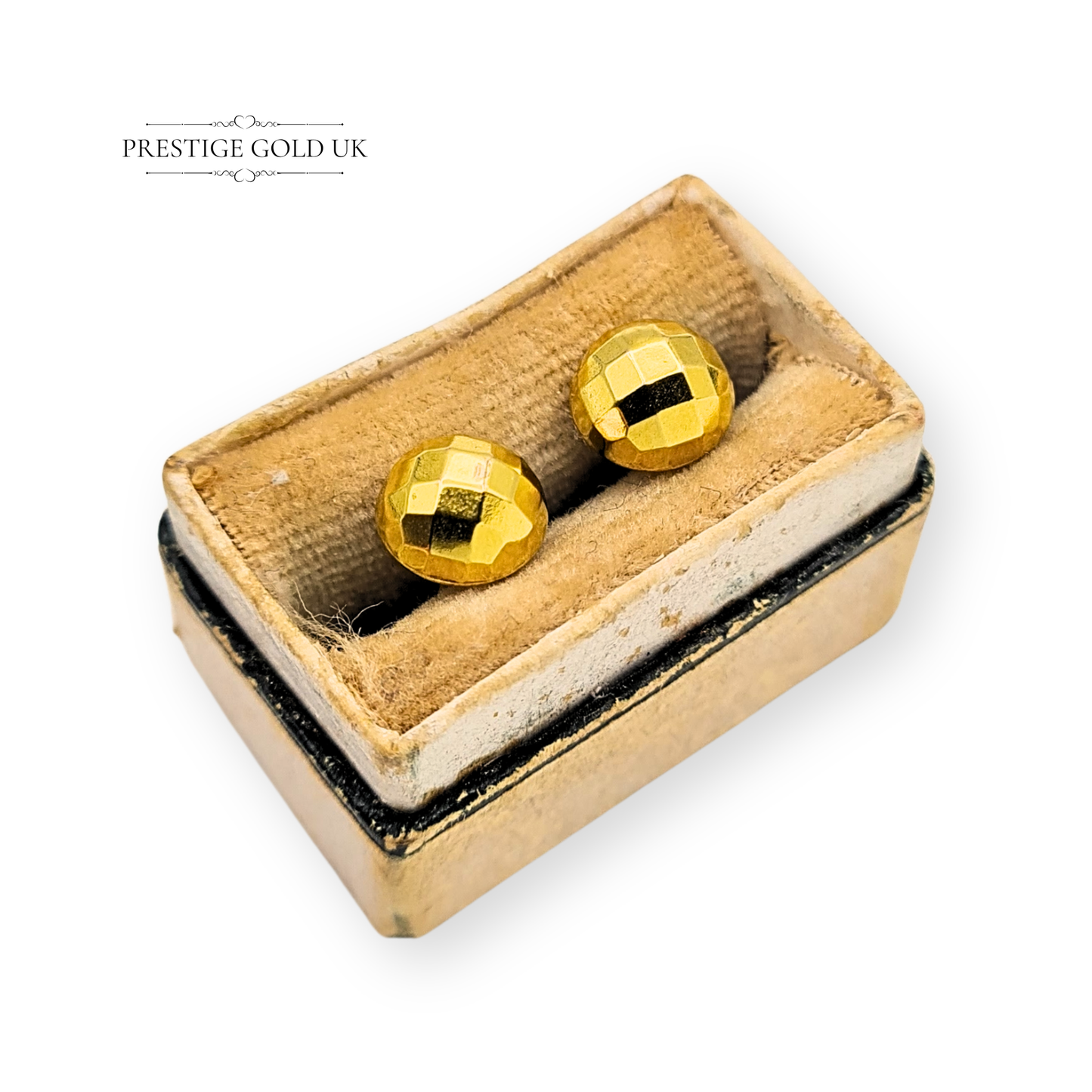 9ct Gold Round Geometric Stud Earrings with Butterfly Backs