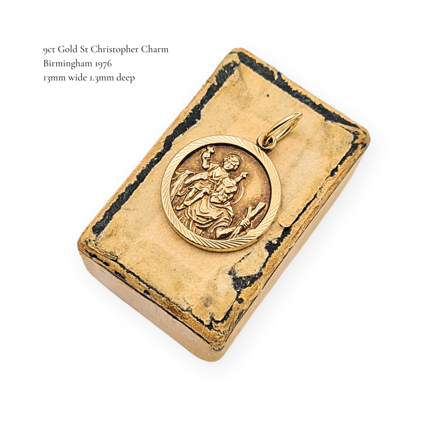 9ct Gold St Christopher Charm 1976 Birmingham 13mm Round
