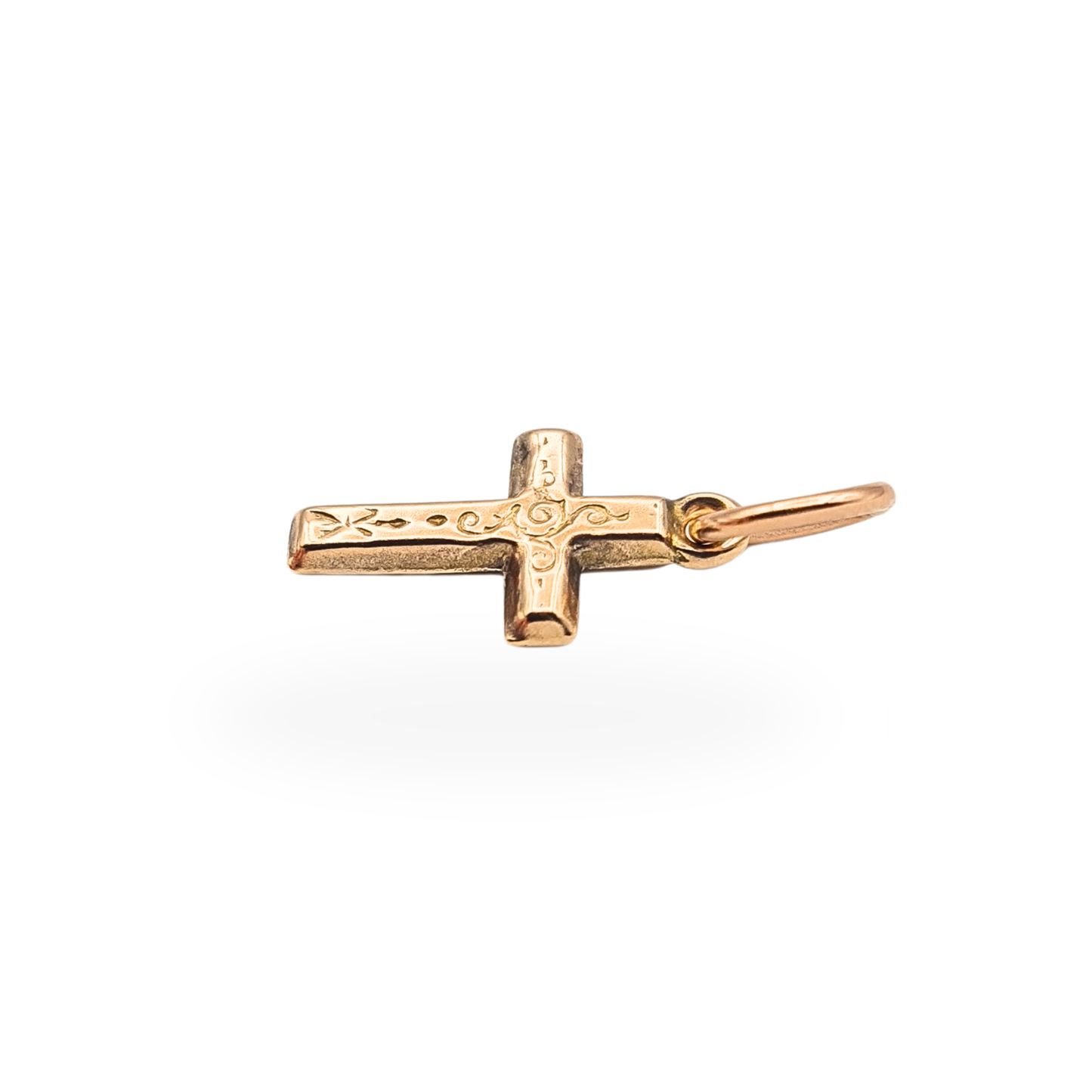 9ct Gold Tiny Cross Charm Pendant Engraved Crucifix