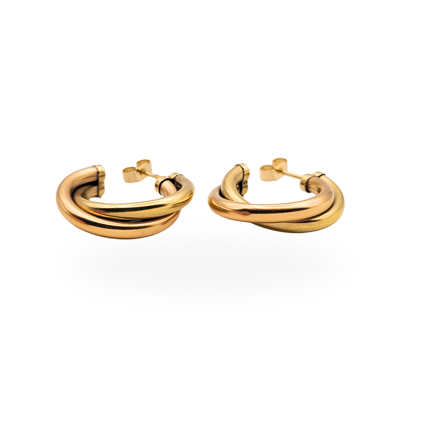 9ct Gold Two Tone Twist Hoop Earrings 24mm 1997 Rose Yellow Gold