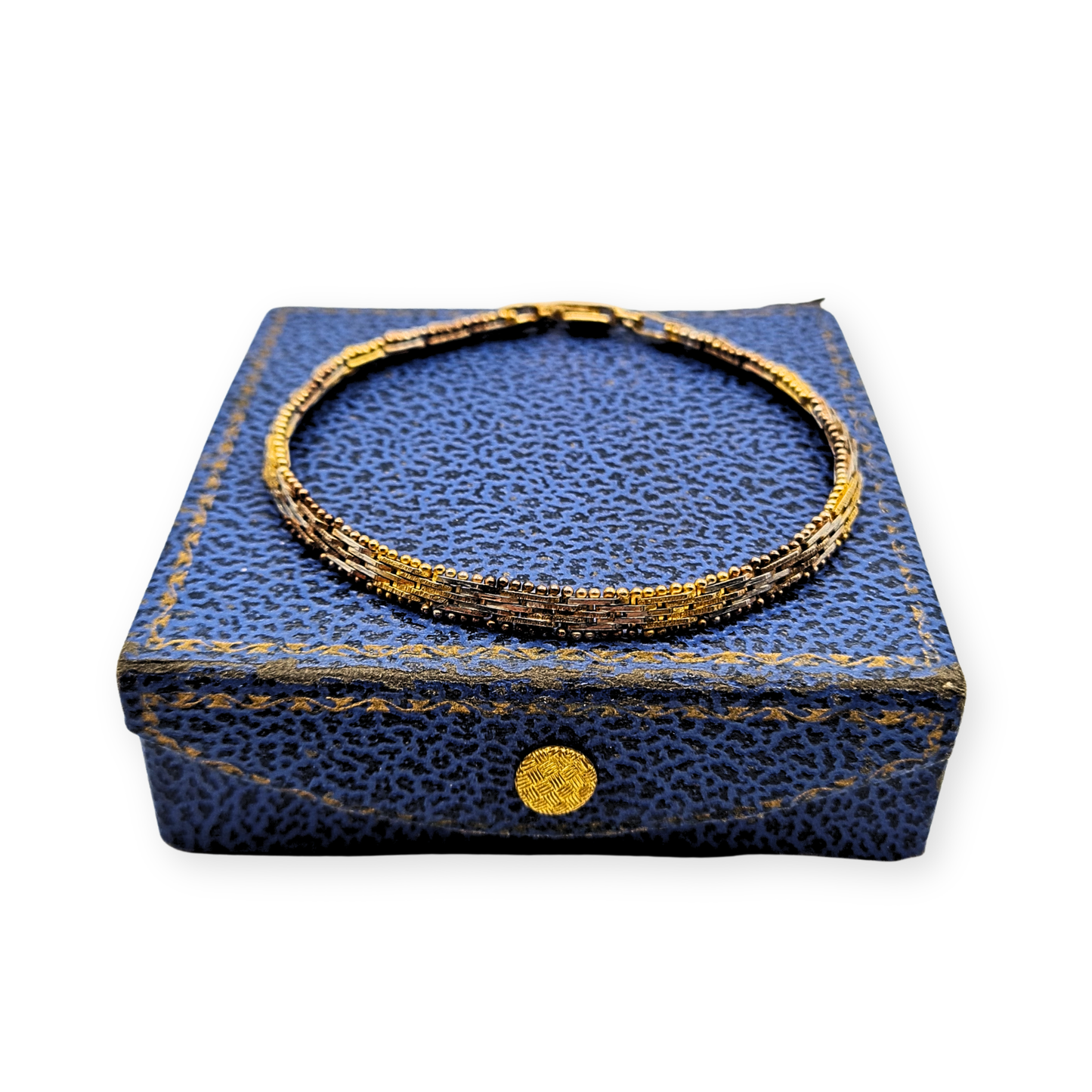 7 1/2 " 925 Silver 3-Tone Bracelet, Beaded Edge,