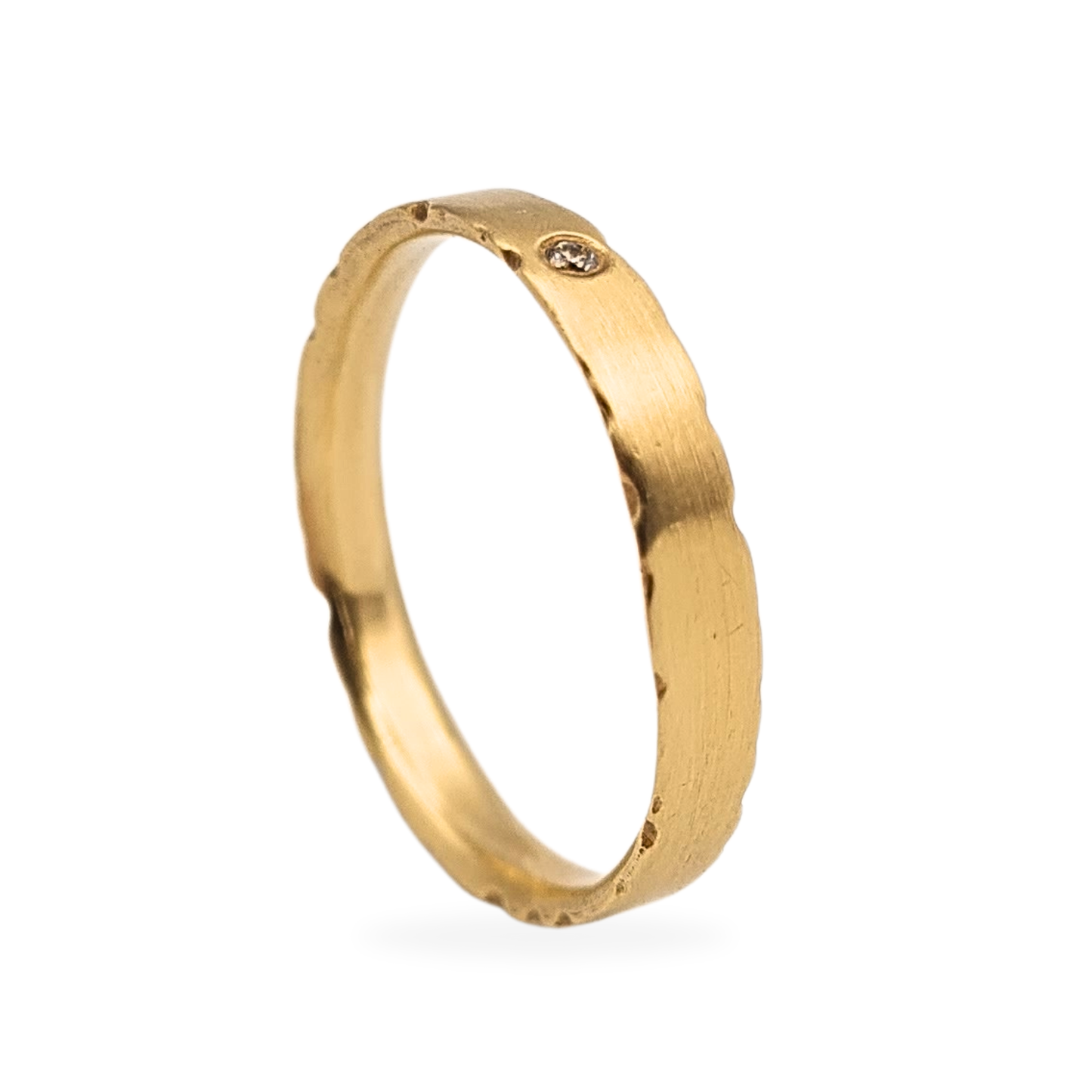 9ct Brushed Gold Diamond Ring,  UK O 1/2, Hallmarked