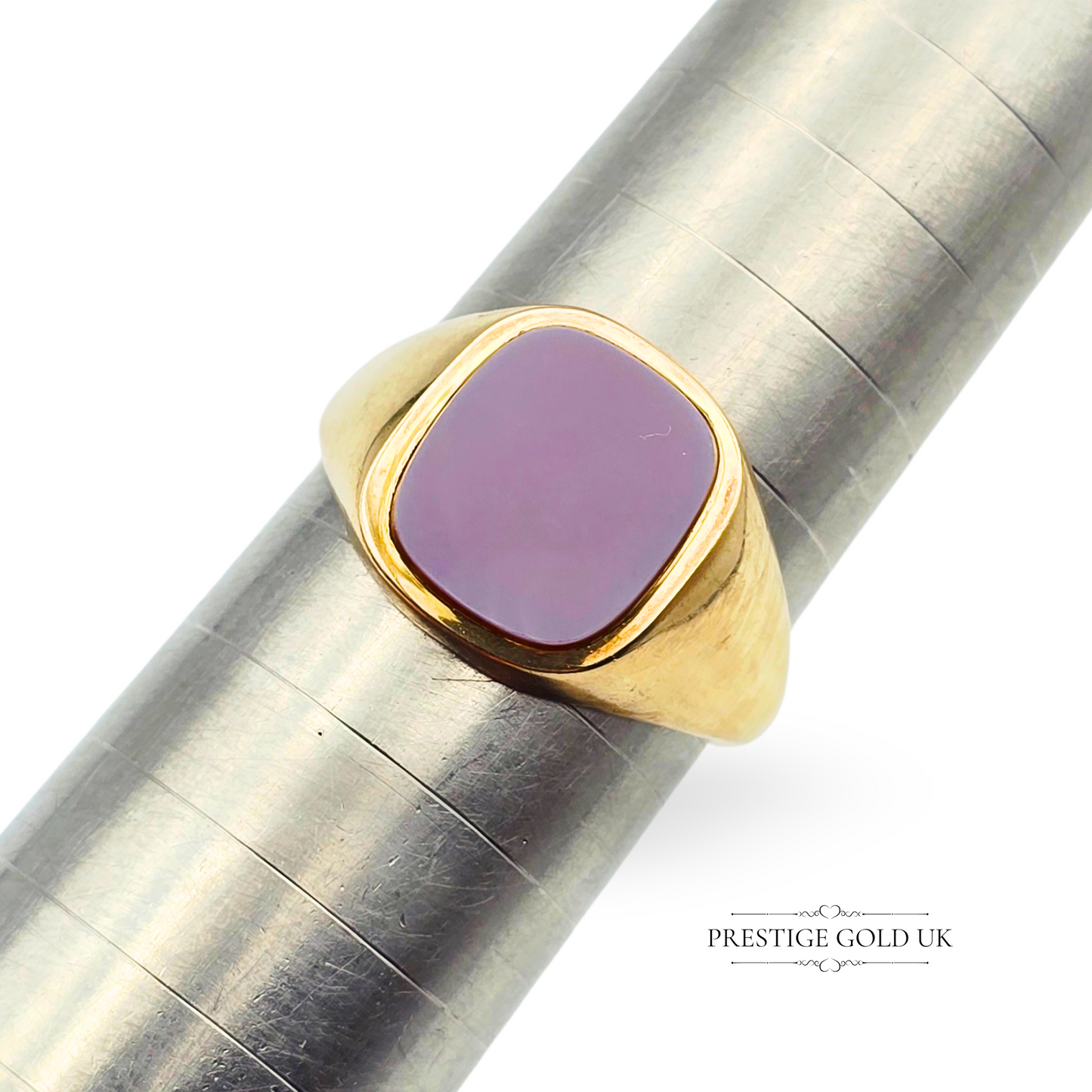 9ct Gold Blank Sardonyx Signet Ring, London 1964 Hallmarked, UK S 1/2,  US 9 1/4