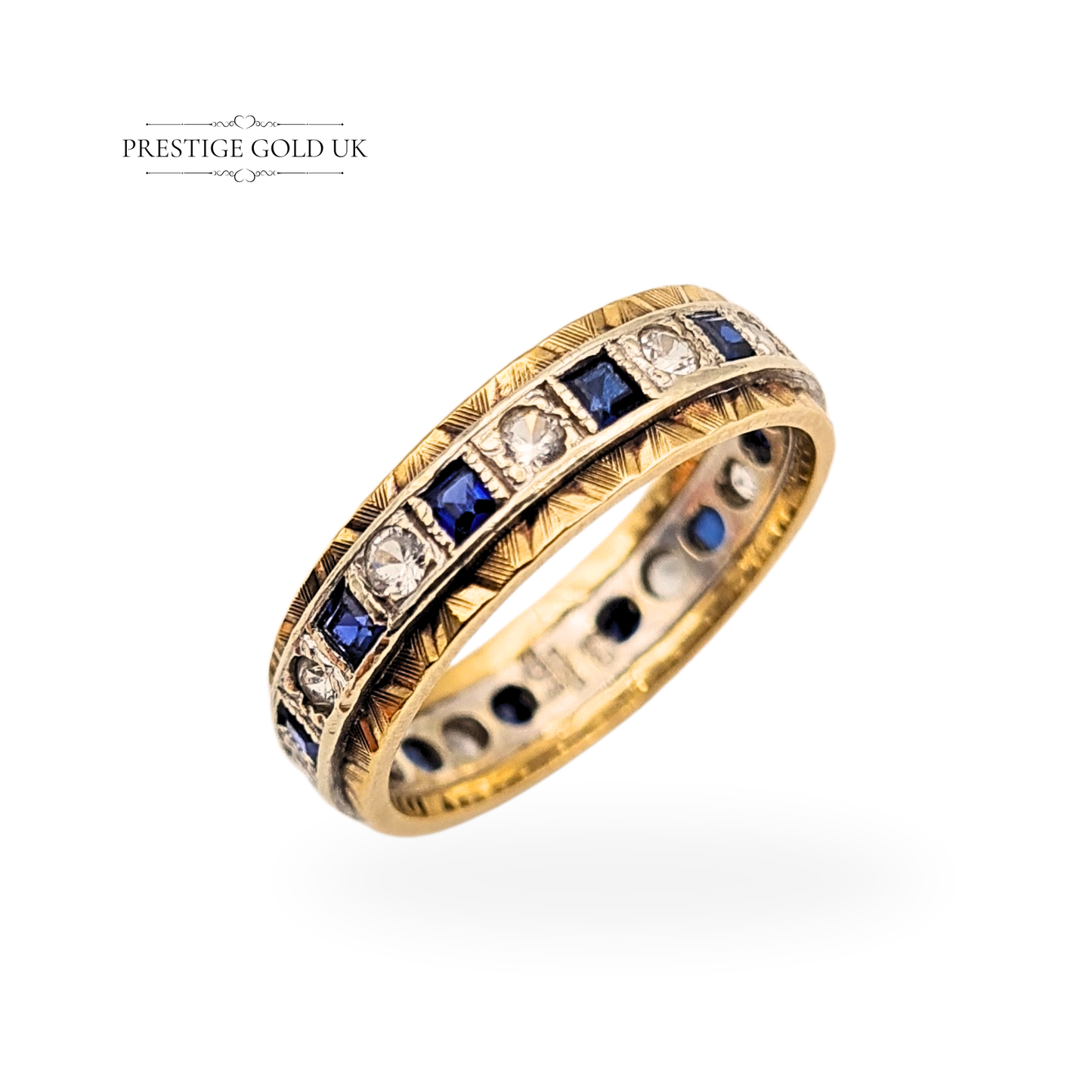 9ct Gold Sapphire & Spinel Eternity Ring  UK O / US 7 1/4, Two-Tone Gold