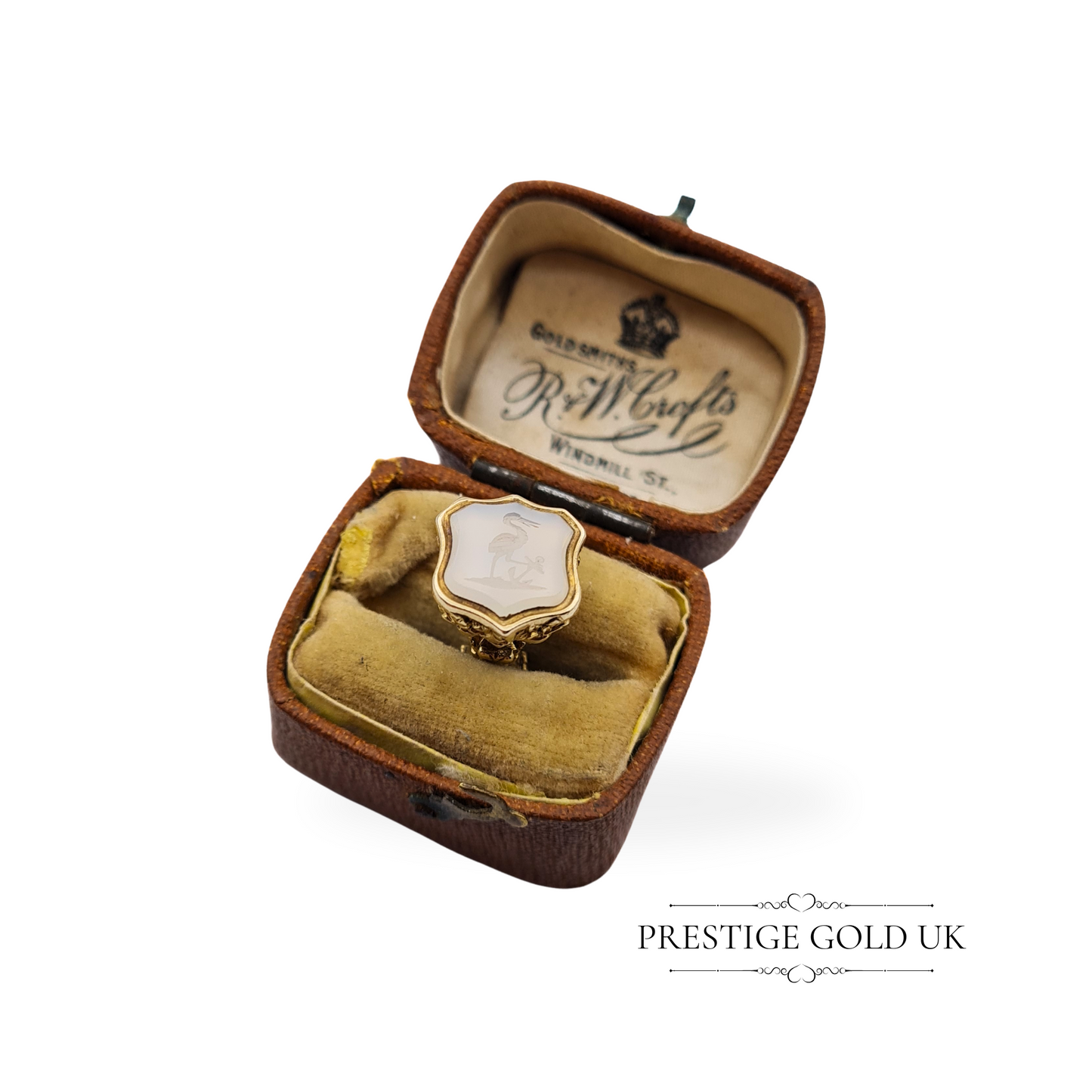 9ct Gold Fob Seal Pendant, Stork and Anchor Crest Engraved