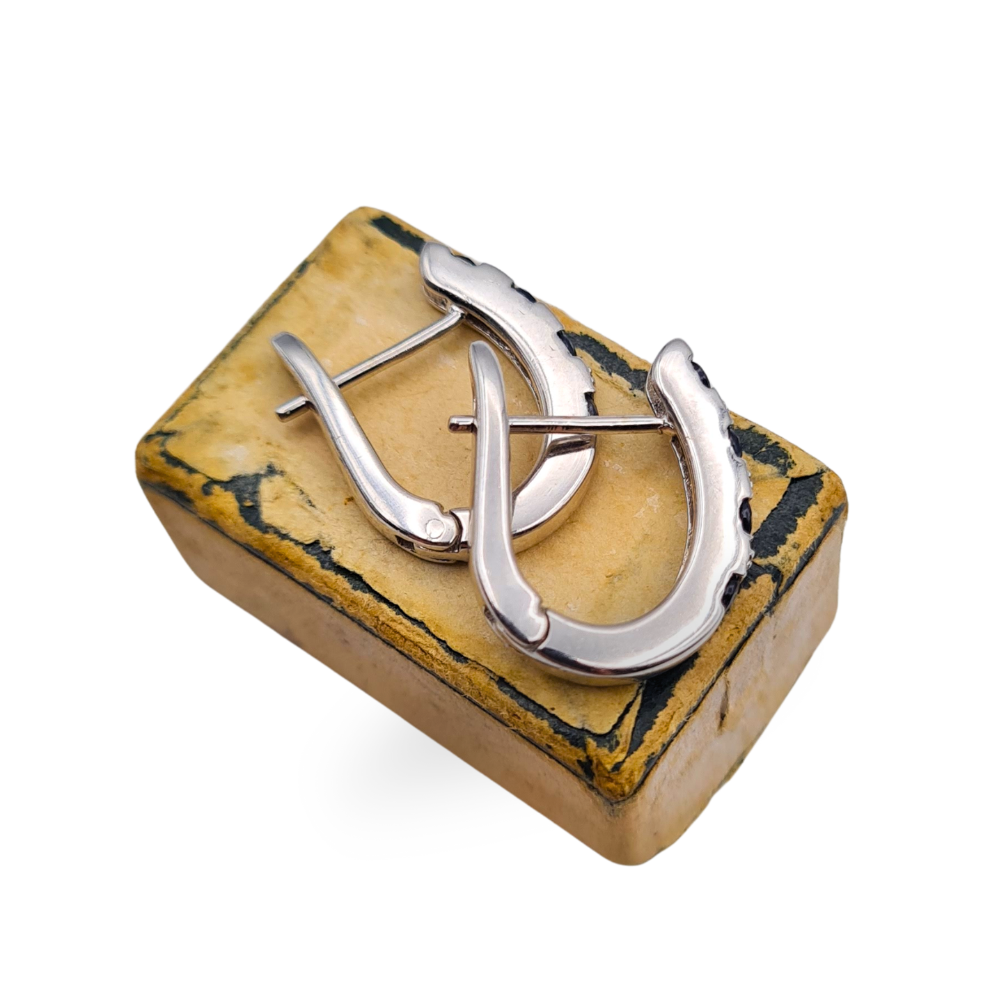 9ct White Gold Diamond Sapphire Huggie Earrings With Hinged Hoops