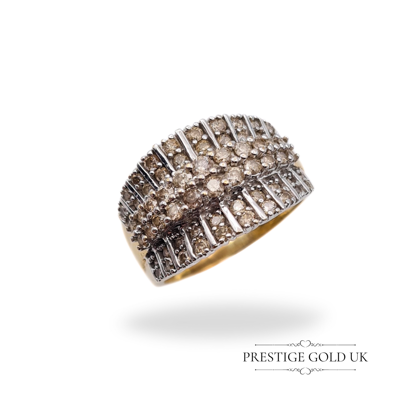 Vintage 9ct Gold Diamond Cluster Ring, White Gold Setting & Yellow Gold Band