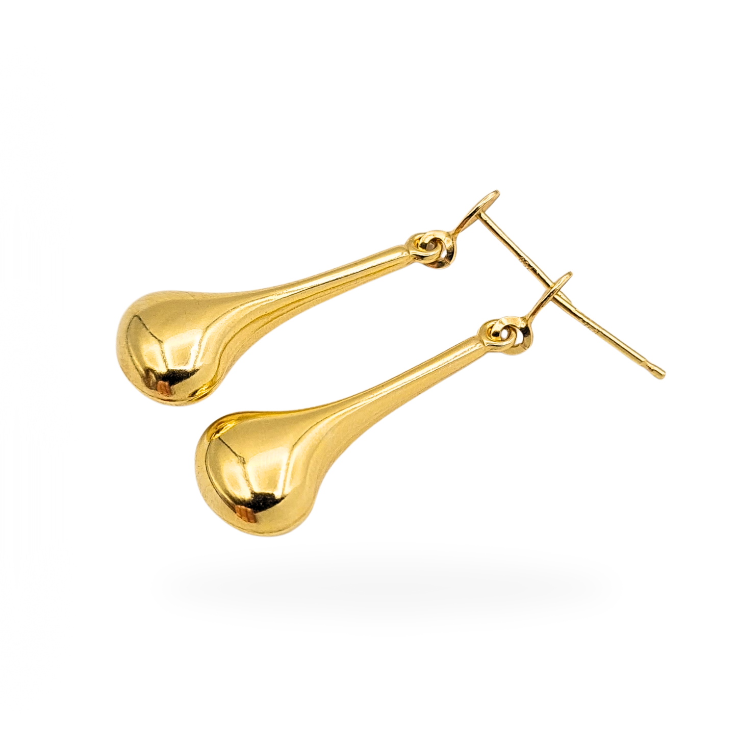 18ct Long Gold Teardrop Earrings, Hallmarked Vintage 30mm Drop