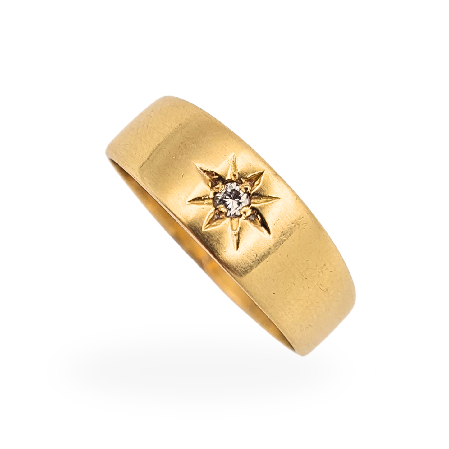 Solid 9ct Gold Diamond Gypsy Ring, London 1968, Size Q 1/2 US 8 1/4