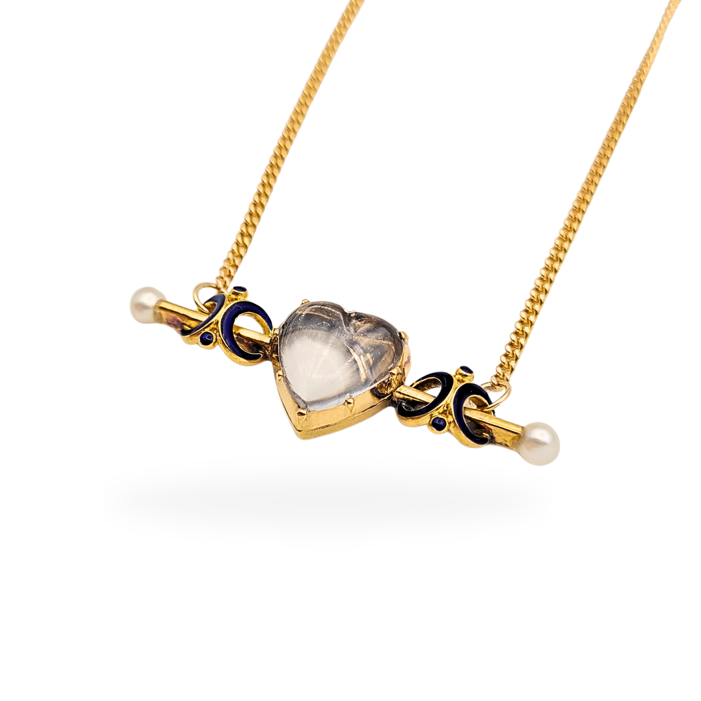 9ct Gold Chain With 15ct Mourning Heart Locket, 17 Inch