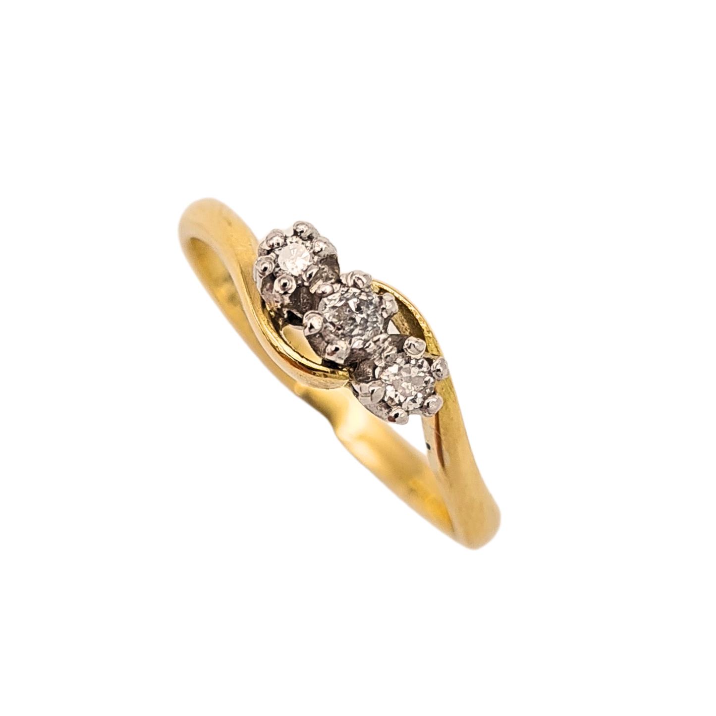 18ct Gold Platinum 3 Diamond Ring Trilogy Twist UK N US 6 3/4