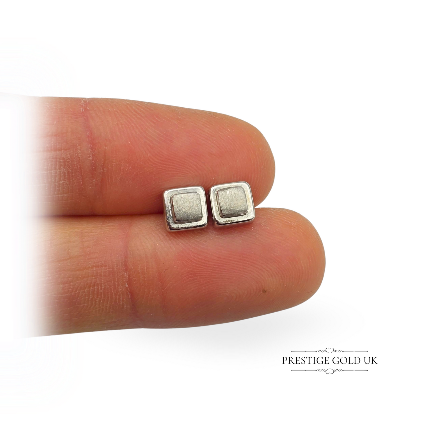 9ct White Gold Square Stud Earrings, 6 x 6mm Minimalist Studs