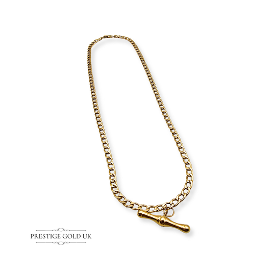 18" 9ct Gold Vintage T-Bar Figaro Necklace, Lightweight Hollow Design