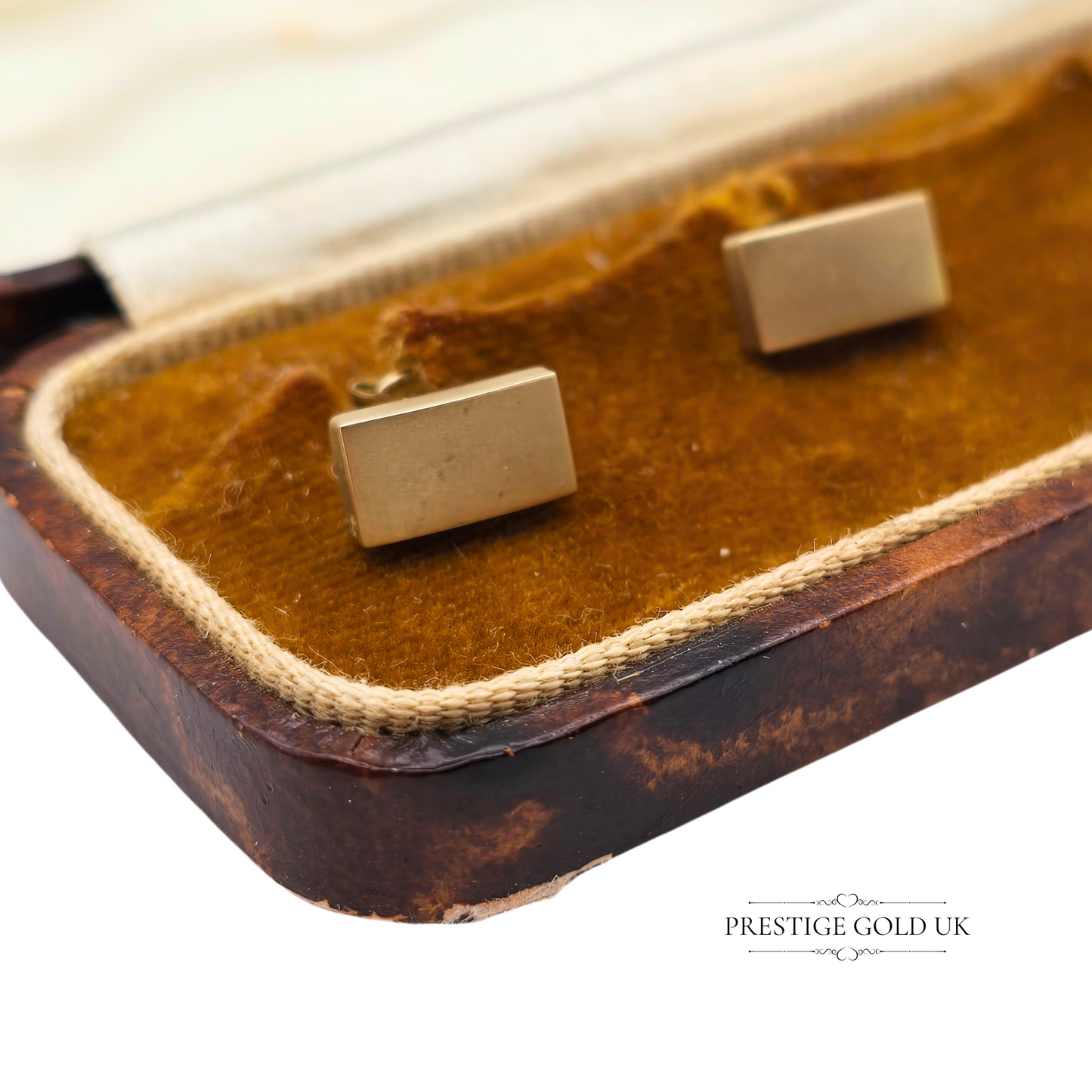 9ct Yellow Gold Rectangle Stud Earrings, Satin Finish Sleeper Studs