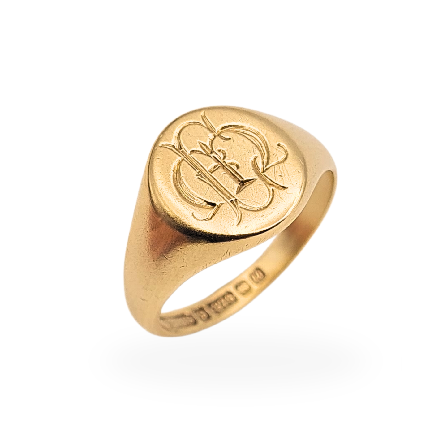 Solid 9ct Gold Signet Ring Birmingham 1969 Engraved Initial UK I¼ US 4.5