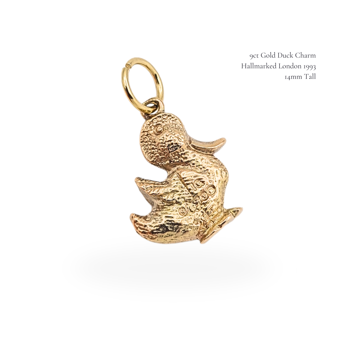 Tiny 9ct Gold Small Solid Duck Charm Pendant London 1993 Hallmarked