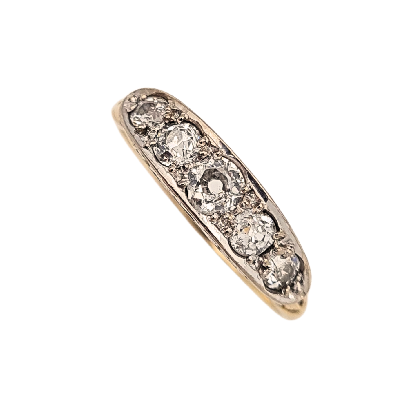 Antique Diamond Ring, 5 Old Cut Stones, 9ct/18ct Plat, UK K 1/2