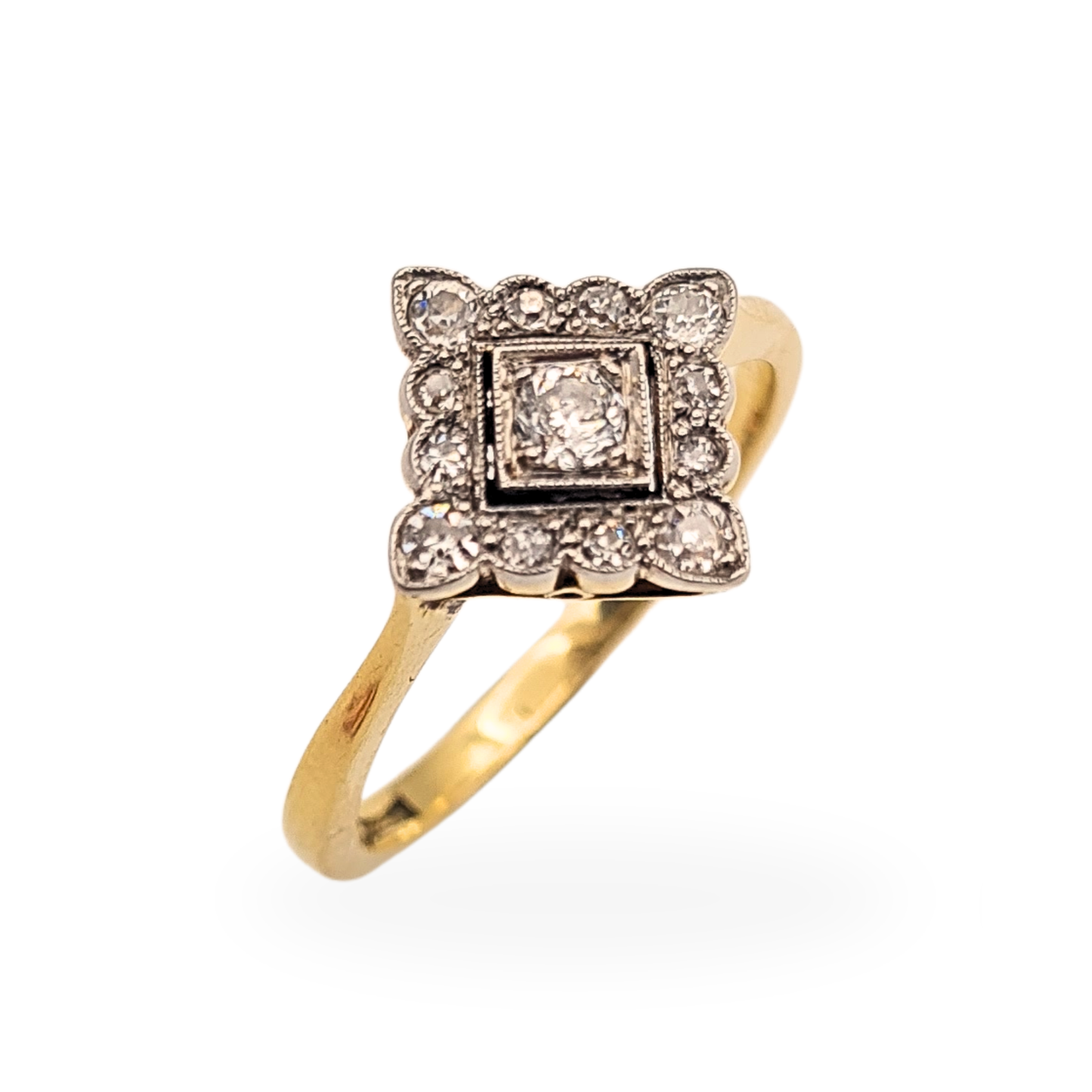 18ct Gold Art Deco  Diamond Cluster Ring UK P1/2 US 7.75