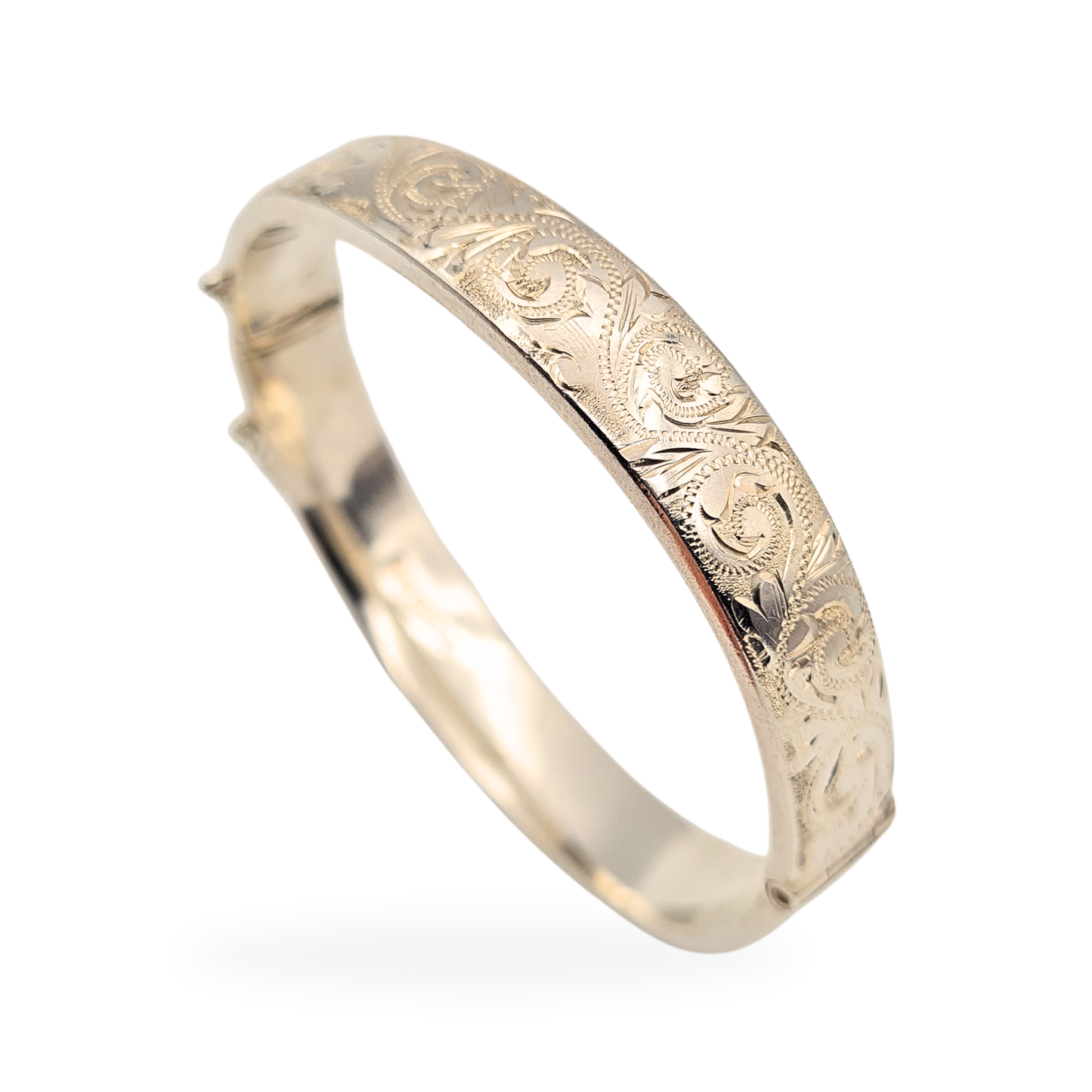 7"  Silver Engraved Bangle, Birmingham 1992, Opening Hindge